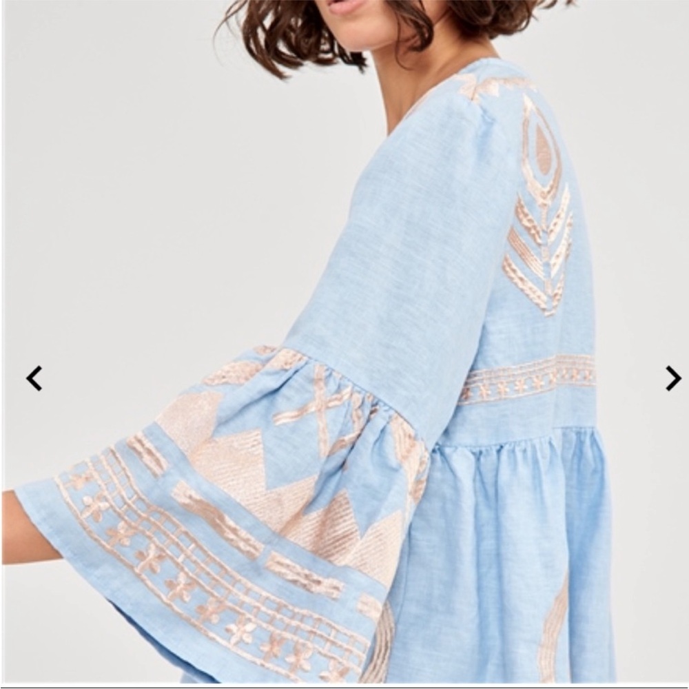 Greek Archaic Kori 100% Linen Top blue gold - Picture 5 of 10